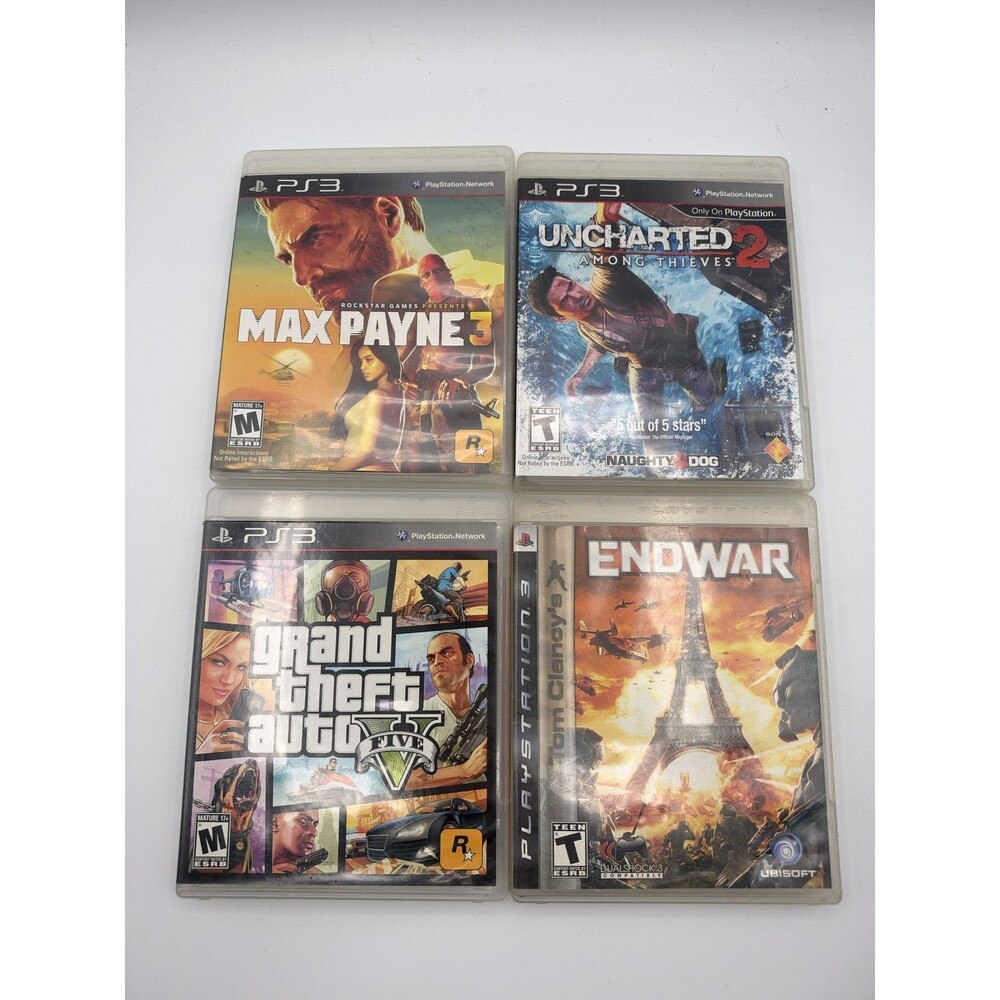 CIB PlayStation 3 PS3 4 Game Lot Max Payne 3 GTA V Uncharted 2 EndWar Rockstar
